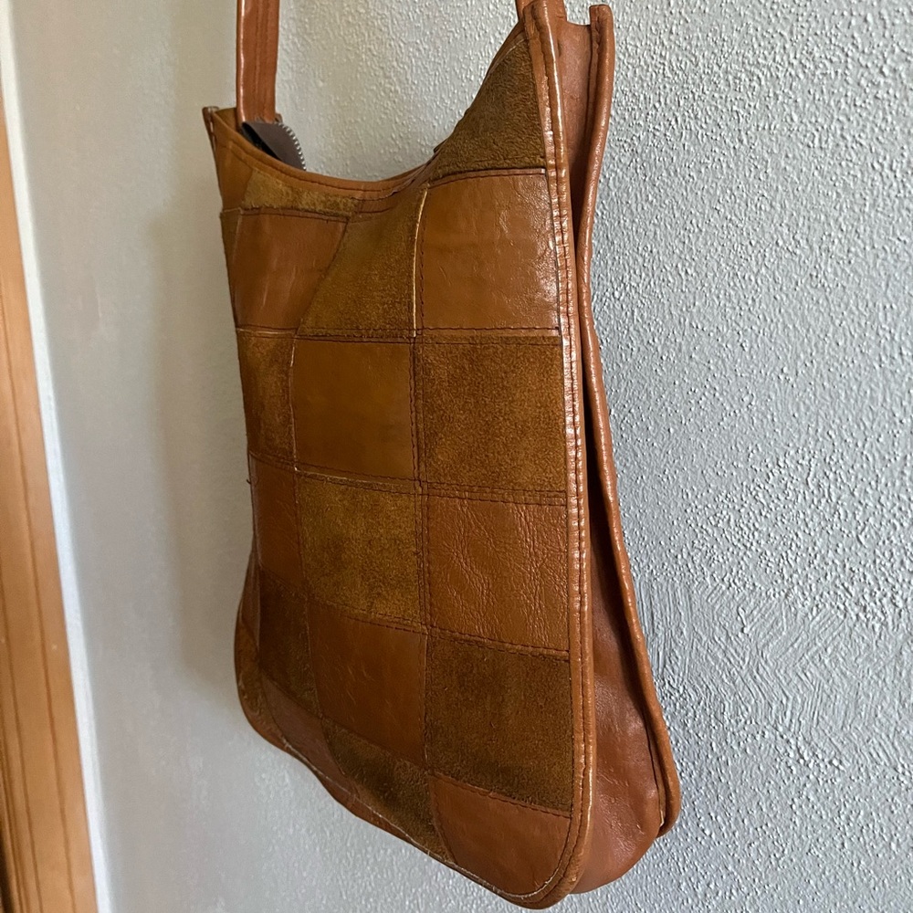 Vintage Brown Patchwork Leather Shoulder Bag - image 2
